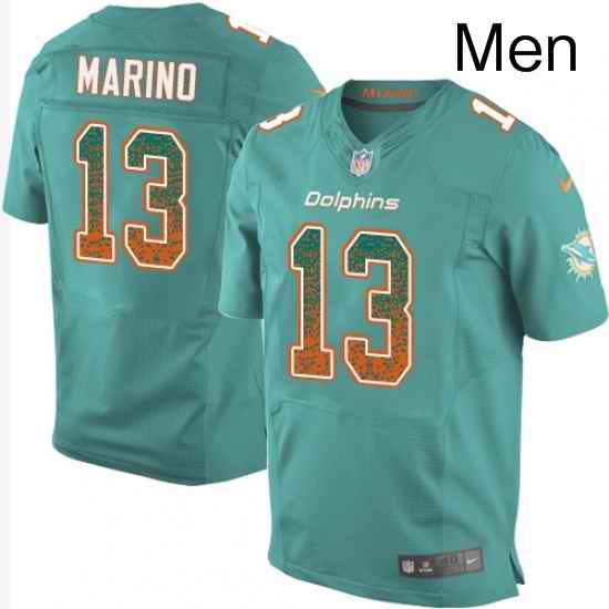 Mens Nike Miami Dolphins 13 Dan Marino Elite Aqua Green Home Drift Fashion NFL Jersey